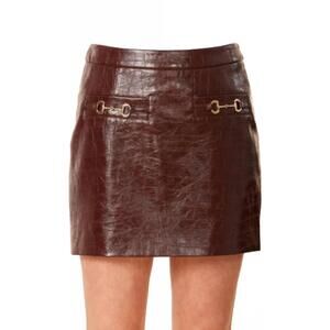NEW DOLCE CABO vegan leather horse bit short skirt in mahogony croc